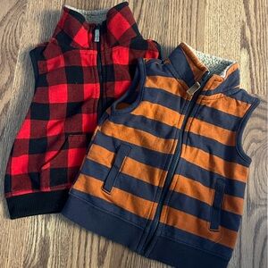 Children's Place Red Plaid Vest & Orange Striped Vest